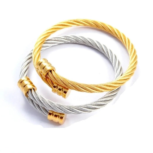 Fashion Twist 304 Stainless Steel 18K Gold Plated Bangle In Bulk