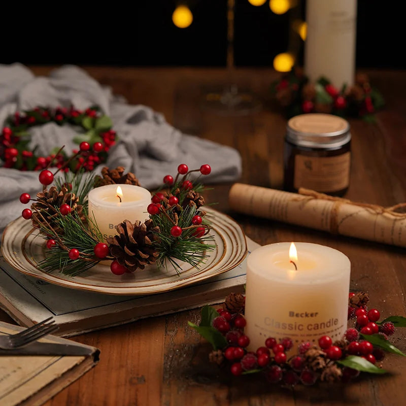 Christmas Gift Small Wreath Candle Holder Tabletop Decoration Peaceful Night Candlelight Dinner Accessories Set