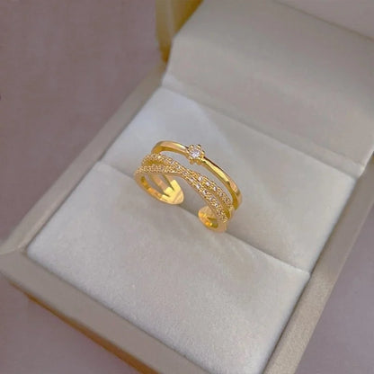 Ins Style Minimalist Lines Copper Zircon Open Ring In Bulk