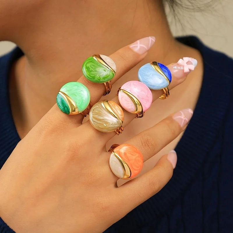 Casual Modern Style Minimalist Round 304 Stainless Steel 14K Gold Plated Enamel Open Rings