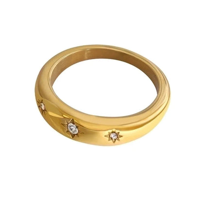 Fashion Star 304 Stainless Steel Zircon 18K Gold Plated Plating Inlay Rings