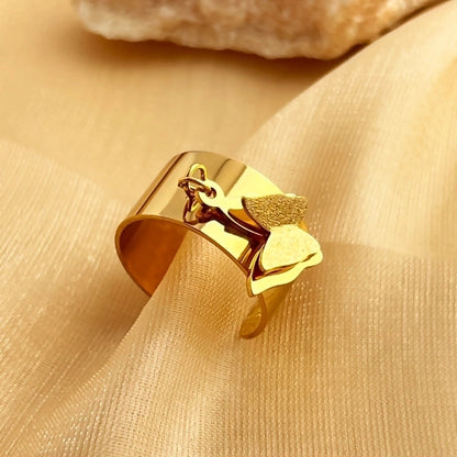 Casual Retro Minimalist Solid Color 304 Stainless Steel 18K Gold Plated Plating Hollow Out Open Rings