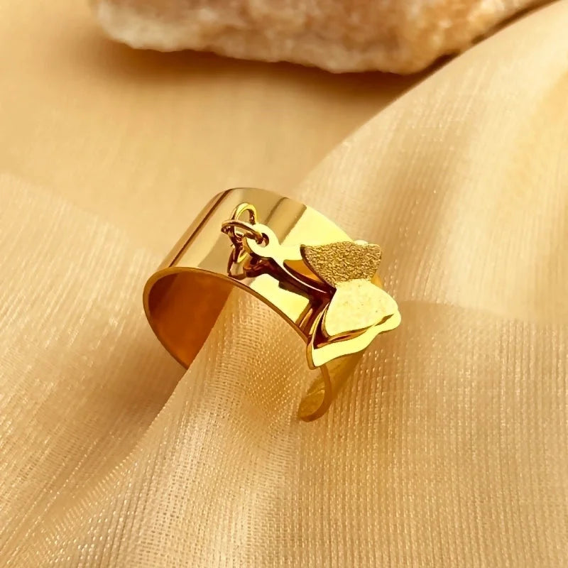 Casual Retro Minimalist Solid Color 304 Stainless Steel 18K Gold Plated Plating Hollow Out Open Rings