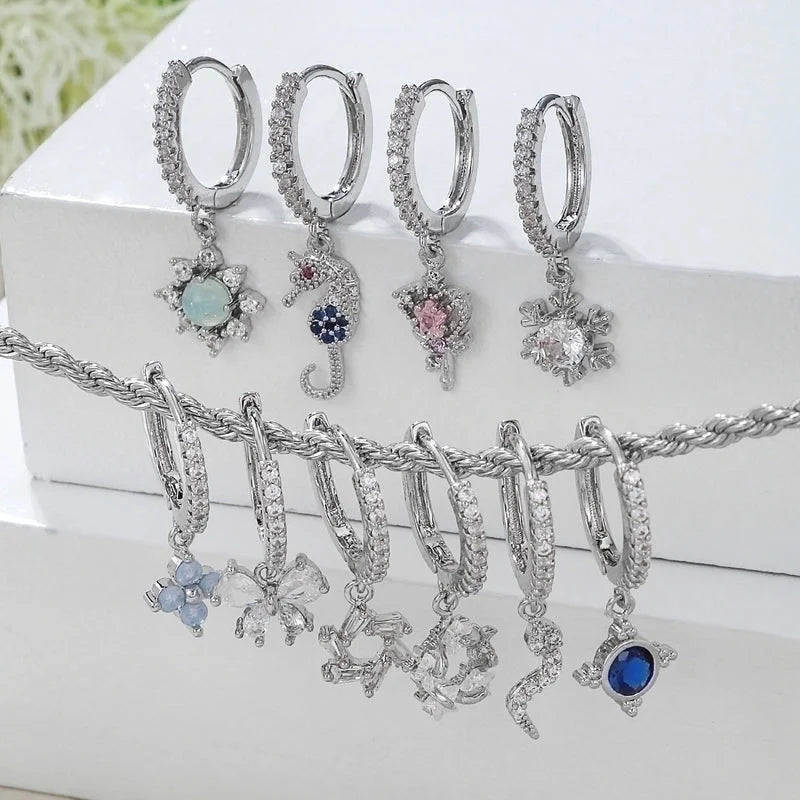 1 Piece Fashion Snake Butterfly Inlaid Zircon Brass Zircon 18K Gold Plated Drop Earrings