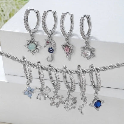 1 Piece Fashion Snake Butterfly Inlaid Zircon Brass Zircon 18K Gold Plated Drop Earrings