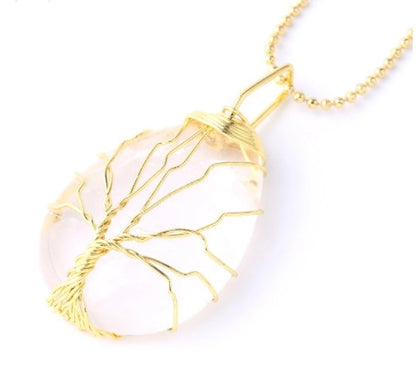 Ig Style Minimalist Tree Water Droplets Natural Stone Crystal Opal Women's Pendant Necklace Necklace Pendant