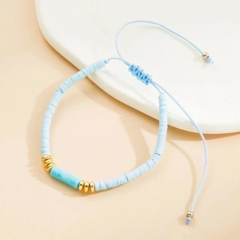 Minimalist Solid Color Natural Stone Rope Handmade Knitting Drawstring Bracelets