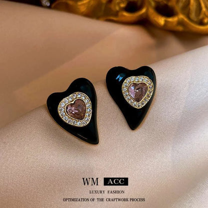 Moderate Luxury Heart Heart Metal Oil Dripping Earrings