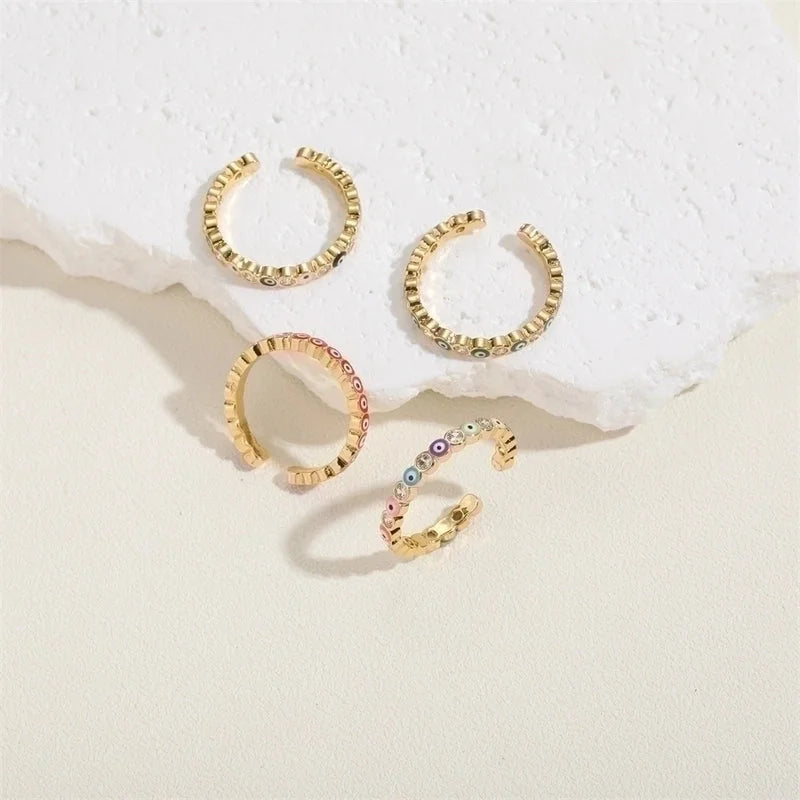 Cute Vintage Style Minimalist Devil's Eye Copper Enamel Plating Inlay Zircon 14k Gold Plated White Gold Plated Open Rings