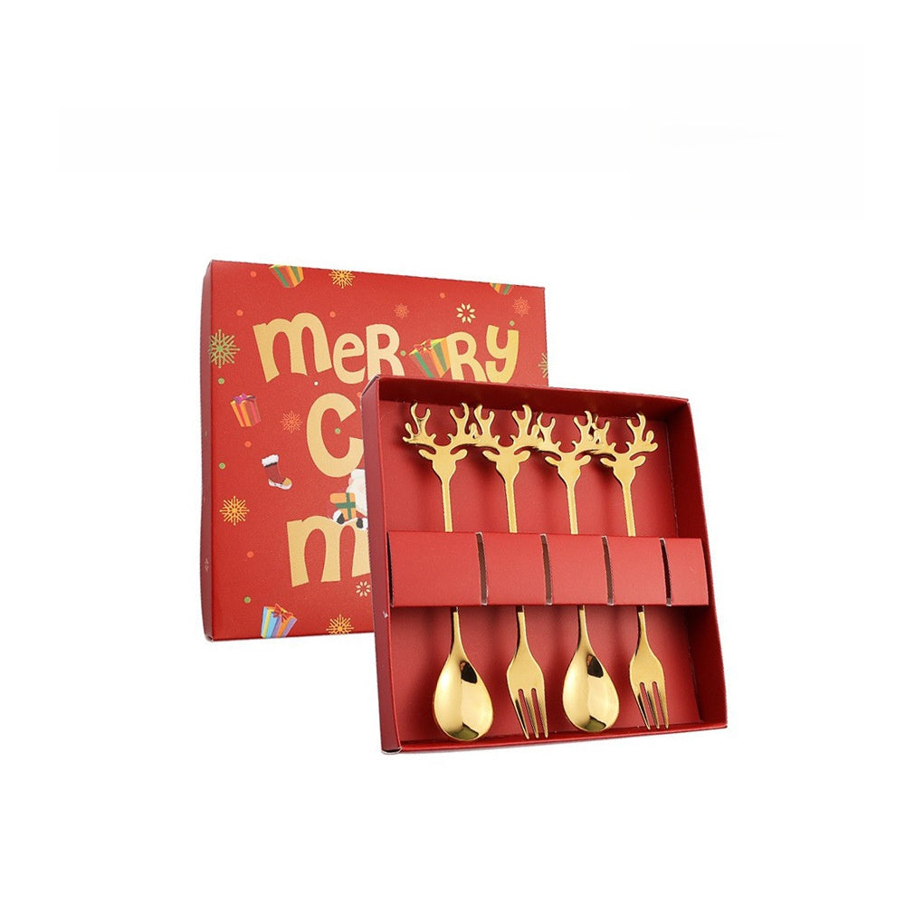 J304 Stainless Steel Elk Spoon And Fork Set Christmas Spoon And Fork Set Coffee Stirring Spoon Dessert Christmas Spoon