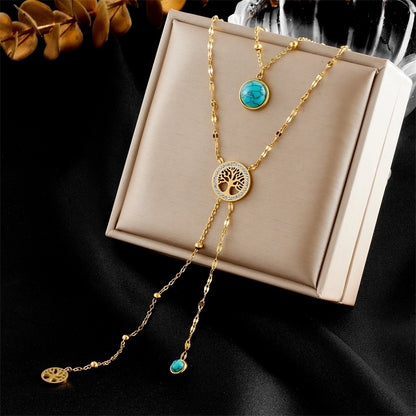 Vintage Style Life Tree Flower Bow Knot 304 Stainless Steel Pendant Necklace