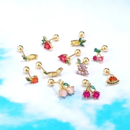 Ear Cartilage Rings & Studs Fashion Fruit Brass Artificial Gemstones