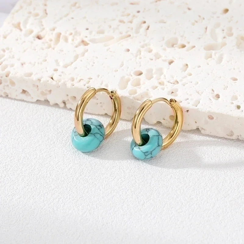 6 Pieces Fashion Round 201 Stainless Steel Natural Stone Earrings