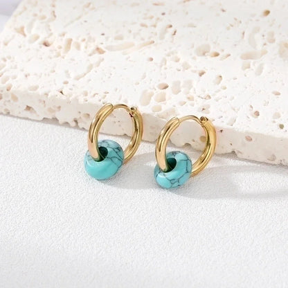 6 Pieces Fashion Round 201 Stainless Steel Natural Stone Earrings