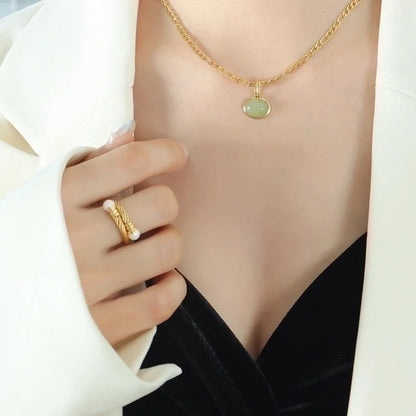 Elegant Oval 304 Stainless Steel Natural Stone 18K Gold Plated Inlay Earrings Necklace