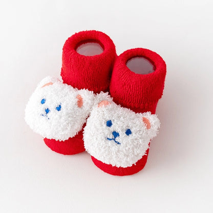 New Newborn Baby Socks Autumn And Winter A Cotton Red Terry Fleece-lined Thickened Non-slip Baby Christmas Floor Socks 1