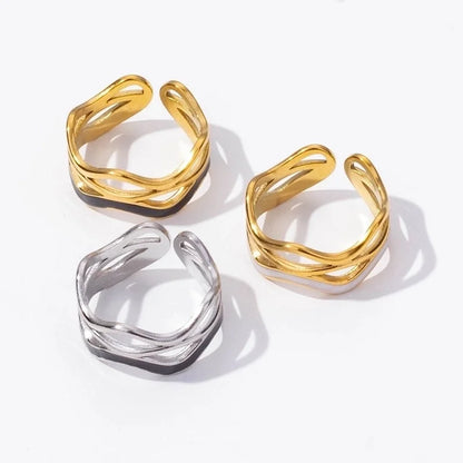 IG Style French Style Geometric 304 Stainless Steel 18K Gold Plated Polishing Enamel Open Rings