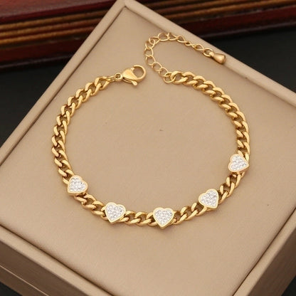 Fashion Heart Shape Stainless Steel Plating Inlay Zircon Bracelets Earrings Necklace