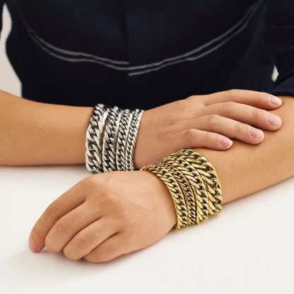 Hip-Hop Punk Geometric 304 Stainless Steel Cuban Link Chain Curb Chain Bracelets In Bulk