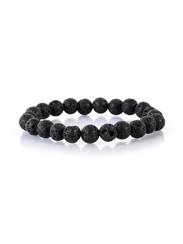 2 Pieces Casual Minimalist Round Natural Stone Lava Rock Bracelets In Bulk