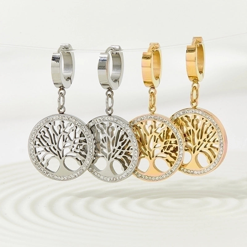 Style Tree Stainless Steel Drop Earrings Plating Inlay Zircon Stainless Steel Earrings