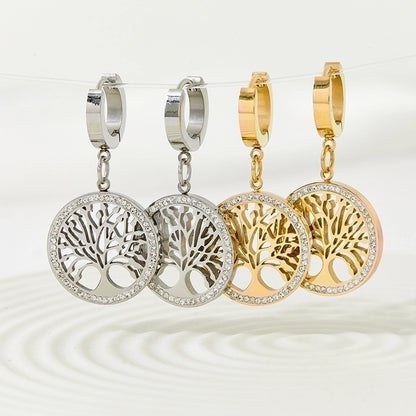 Style Tree Stainless Steel Drop Earrings Plating Inlay Zircon Stainless Steel Earrings