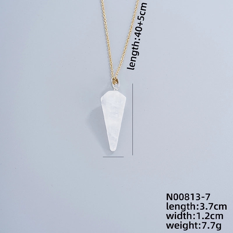 Ig Style Handmade Minimalist Geometric Stainless Steel Natural Stone Pendant Necklace