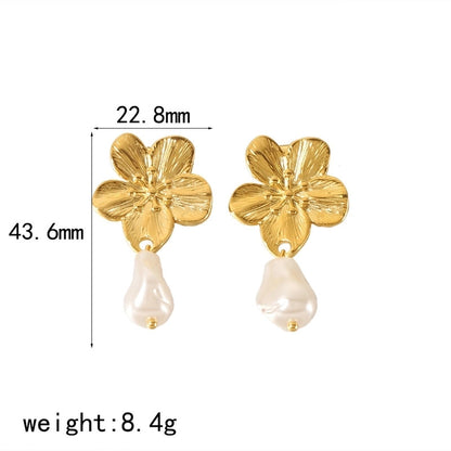 1 Pair Elegant Retro Flower Petal 304 Stainless Steel Drop Earrings