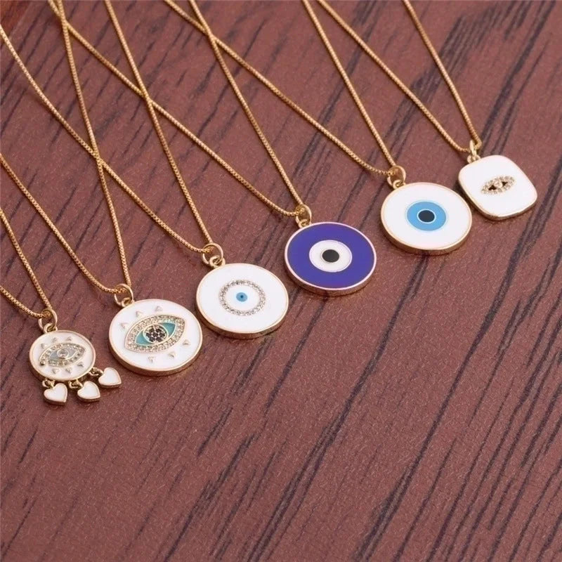 Yiwu Foreign Trade Copper Zircon Ornament European And American Copper Plated Real Gold Love Fatima Devil's Eye Necklace