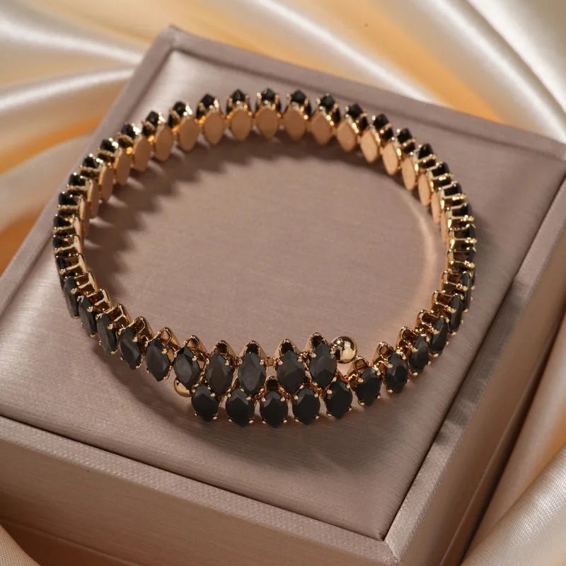 Copper K Gold Plated Inlay Geometric Water Droplets Zircon Bangle