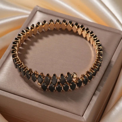 Copper K Gold Plated Inlay Geometric Water Droplets Zircon Bangle