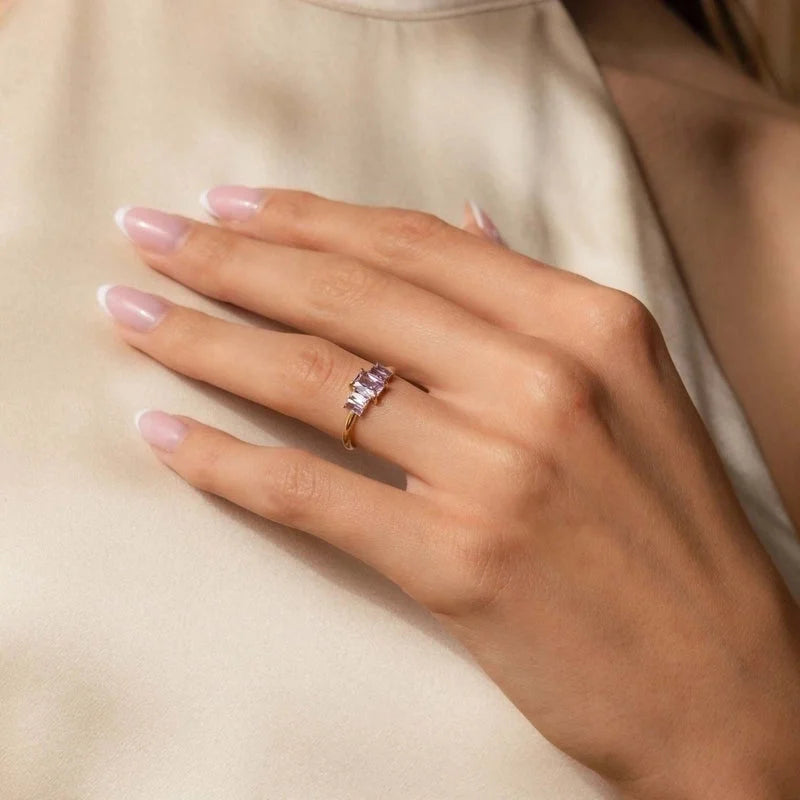 Classic Style Rectangle 304 Stainless Steel Zircon 18K Gold Plated Inlay Open Rings