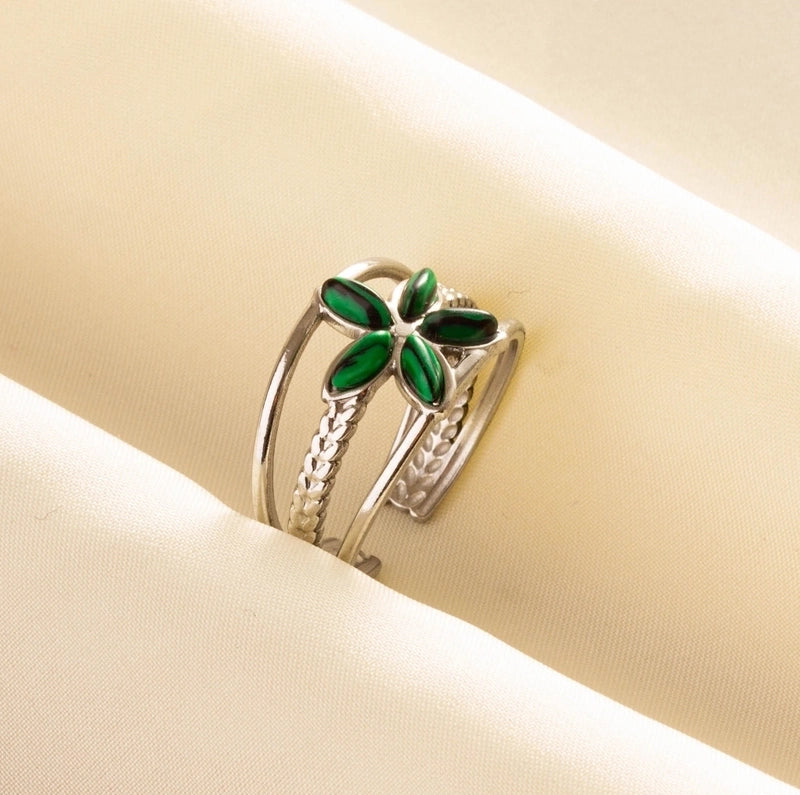 304 Stainless Steel 18K Gold Plated Classical Vintage Style Classic Style Inlay Geometric Flower Artificial Gemstones Imitating Stone Open Rings