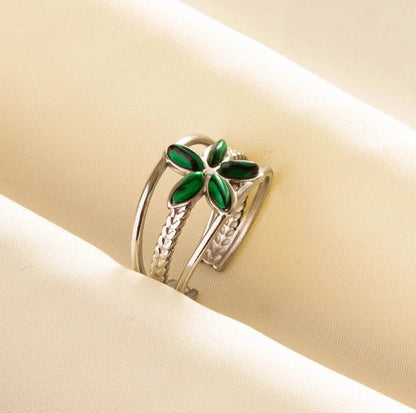 304 Stainless Steel 18K Gold Plated Classical Vintage Style Classic Style Inlay Geometric Flower Artificial Gemstones Imitating Stone Open Rings