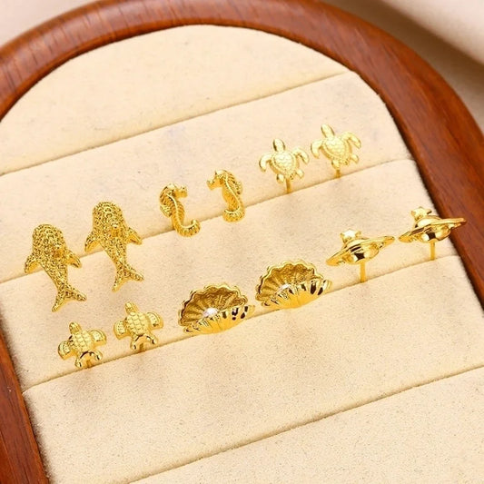 1 Pair Minimalist Ocean 304 Stainless Steel Artificial Pearls 18K Gold Plated Ear Studs