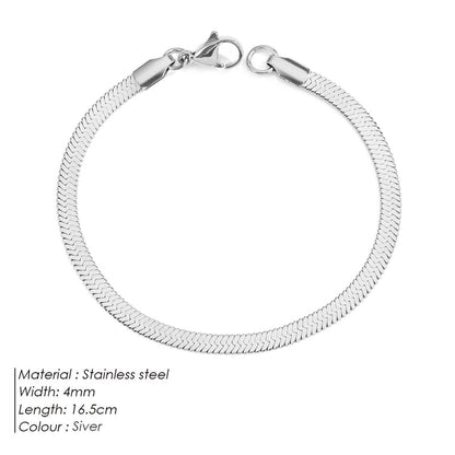 Vintage Style Classic Style Geometric 304 Stainless Steel Flat Snake Chain Bracelets In Bulk