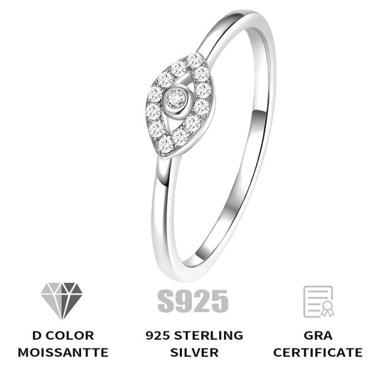 Fashionable White Gold Plated 925 Sterling Silver Moissanite Ring Lucky Evil Eye Moissanite Diamond Women Luxury Wedding Rings
