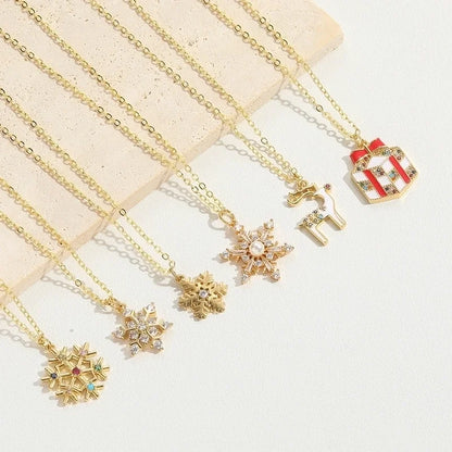 Minimalist Snowflake Elk Inlay Copper Necklaces