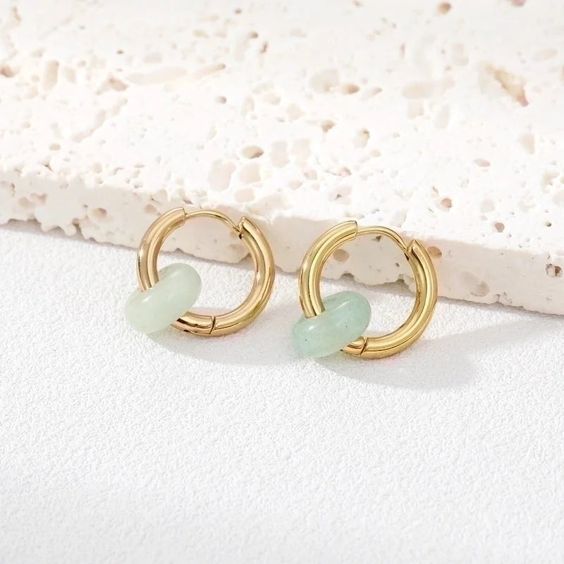 6 Pieces Fashion Round 201 Stainless Steel Natural Stone Earrings