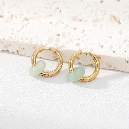 6 Pieces Fashion Round 201 Stainless Steel Natural Stone Earrings