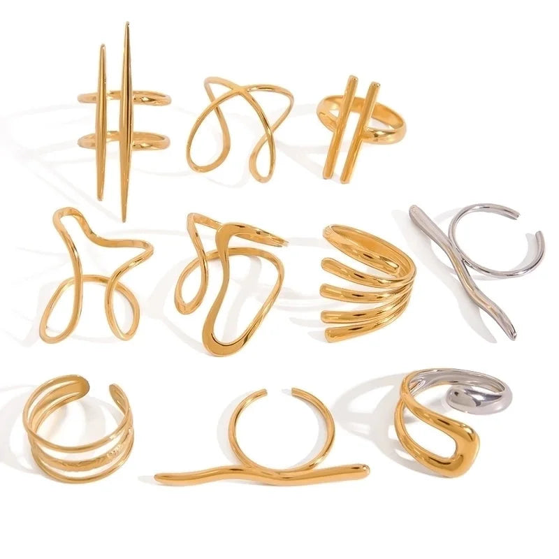Minimalist Geometric 304 Stainless Steel 18K Gold Plated Rings