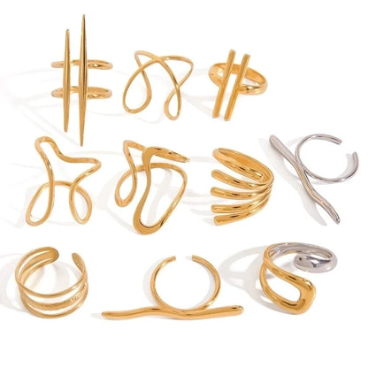 Minimalist Geometric 304 Stainless Steel 18K Gold Plated Rings