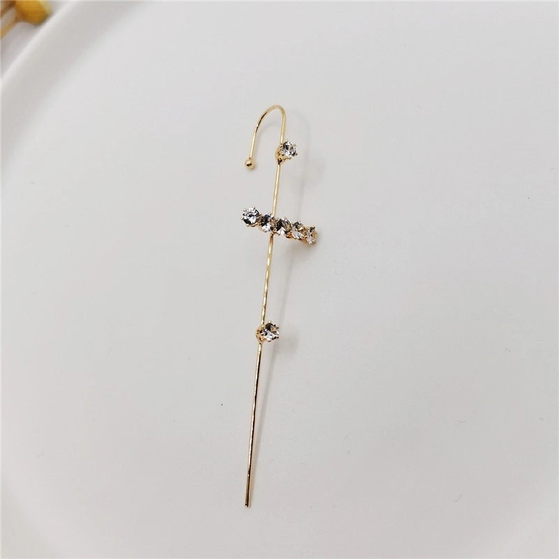 2 Pieces Trendy Zircon Ear Hook Piercing Ear Pin Female Net Red Personality Design Surrounding Ear Bone Clip Oblique Line Earrings