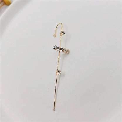 2 Pieces Trendy Zircon Ear Hook Piercing Ear Pin Female Net Red Personality Design Surrounding Ear Bone Clip Oblique Line Earrings