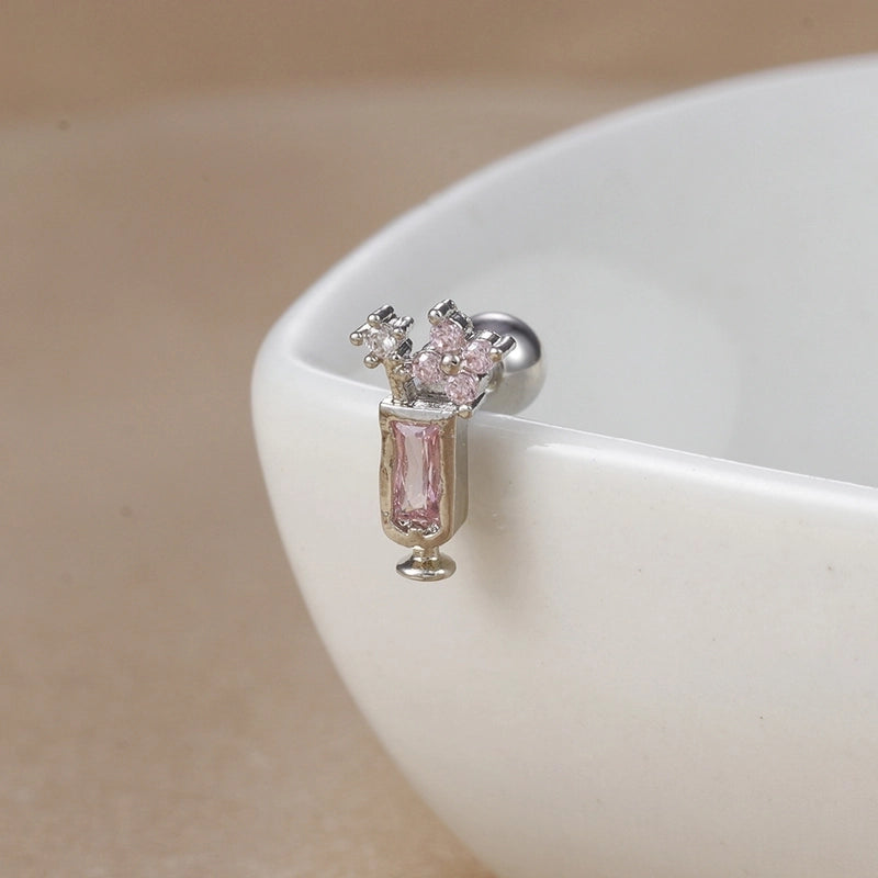 1 Piece Ear Cartilage Rings & Studs IG Style Ice Cream Heart Shape Candy 304 Stainless Steel Inlay Zircon 18K Gold Plated Ear Cartilage Rings & Studs