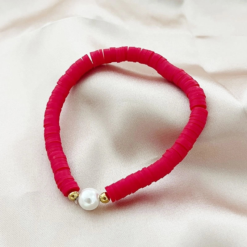 Vacation Color Block Solid Color Baroque Pearls Soft Clay Steel Ball Bracelets