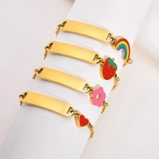 Sweet Minimalist Rainbow Heart Shape Strawberry 201 Stainless Steel Gold Plated Bracelets In Bulk