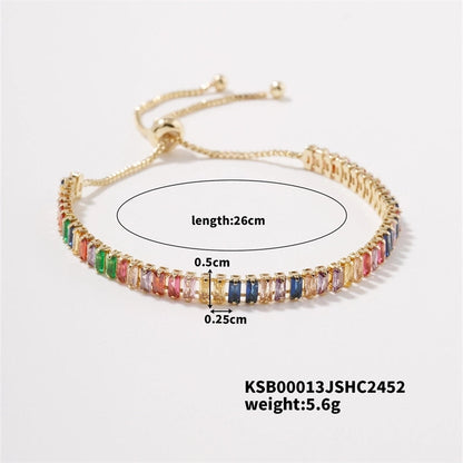 Copper K Gold Plated Rhodium Plated Minimalist Classic Style Plating Inlay Rectangle Zircon Bracelets