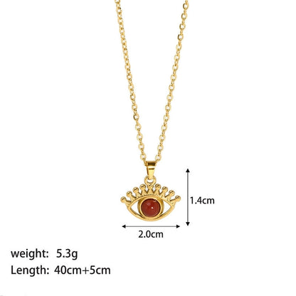 304 Stainless Steel 18K Gold Plated INS Style Plating Inlay Eye Natural Stone Pendant Necklace