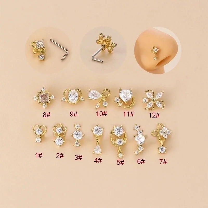 1 Piece Nose Rings & Studs Fashion Flower Bow Knot 316L Stainless Steel Copper Plating Zircon
